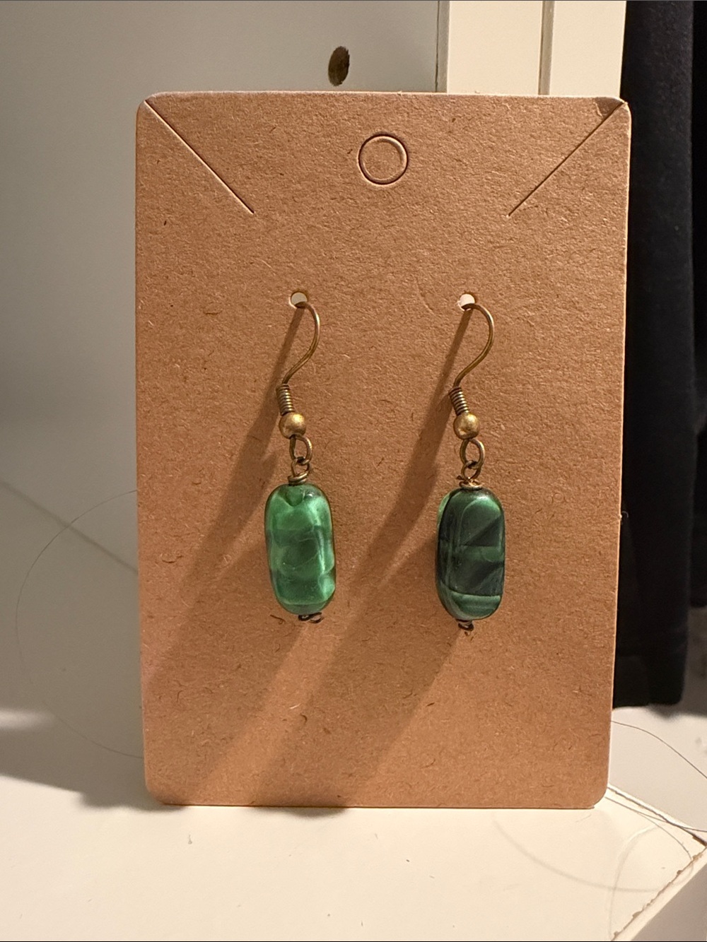 Green Glass Bead Dangle Earrings by